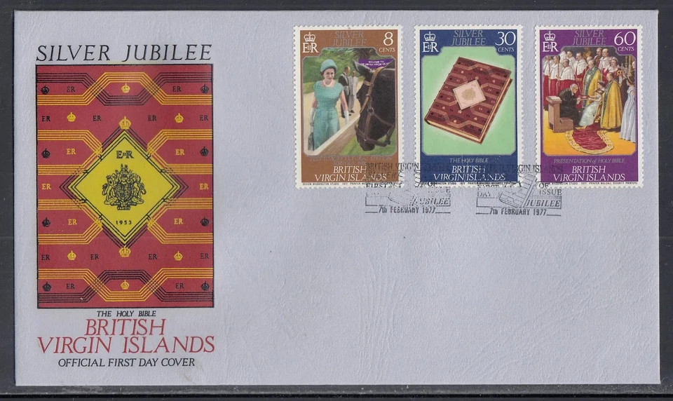 Brit. Islas Vírgenes Scott 317-9 FDC - 1977 Jubileo de Plata Foto 1 de 1