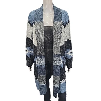 Cárdigan de mujer Denim Co con patrón de jacquard azteca con bolsillos 2X talla grande Foto 1 de 4