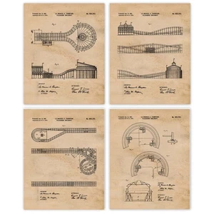 Classic Amusement Park Rides Patent Prints, 4 (8x10) Art Decor Home Work Office - Picture 1 of 10