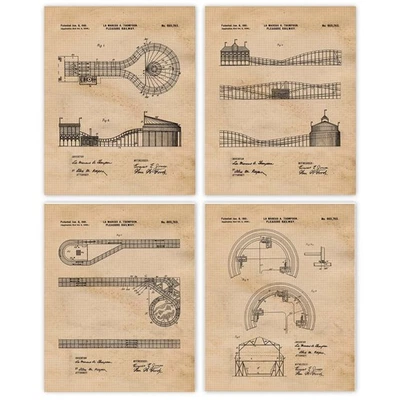 Classic Amusement Park Rides Patent Prints, 4 (8x10) Art Decor Home Work Office - Image 1 of 4