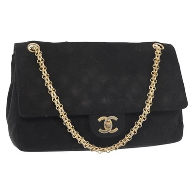 Auténtico bolso de hombro Chanel Matelasse cadena algodón negro dorado CC gh984 Foto 1 de 4