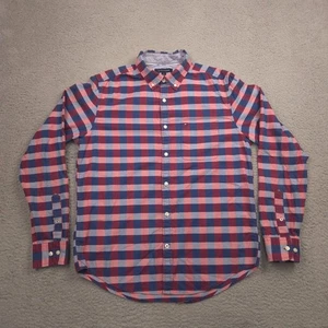 Tommy Hilfiger Men’s Slim Fit Button Down Shirt Red Blue Check Plaid Cotton M - Picture 1 of 10