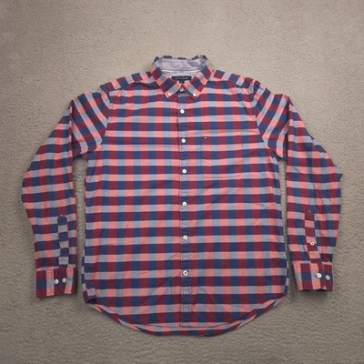 Tommy Hilfiger Men’s Slim Fit Button Down Shirt Red Blue Check Plaid Cotton M - Image 1 of 4