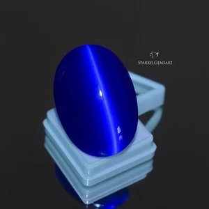 71 Ct Cat’s Eye Gemstone Oval Cut | Natural Blue Chrysoberyl | Sharp Eye Gem - Picture 1 of 6