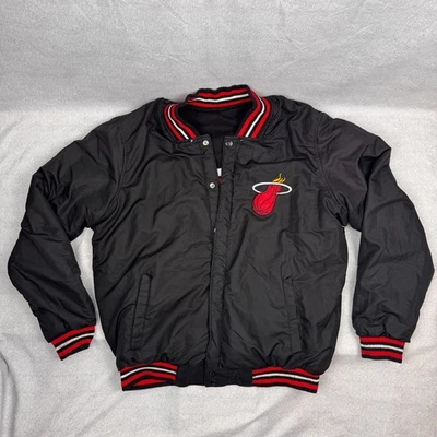 Vintage MIAMI HEAT Nylon Bomber Jacket Black Red Logo Stitching Size See Photos - Image 1 of 4