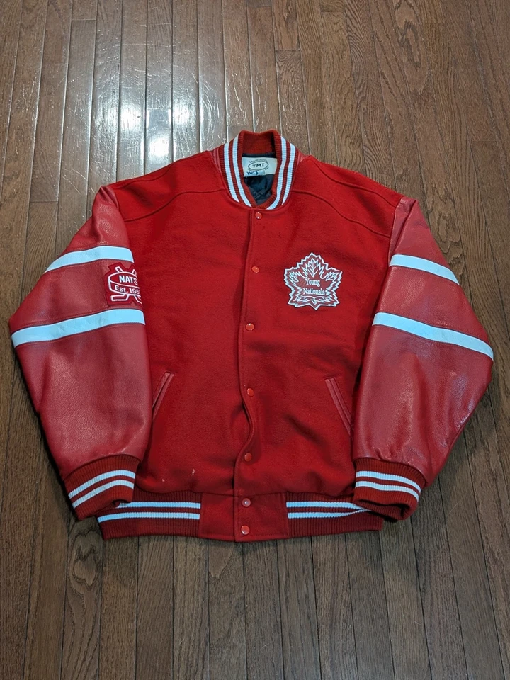 Chaqueta Universitaria Vintage Hockey Lana y Cuero Hecha en Canadá - Talla XXL Foto 1 de 4