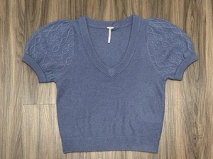 Free People Annabel 100% Cashmere V-Neck Shirt Indigo Blue - Women's Size S - Picture 1 of 7