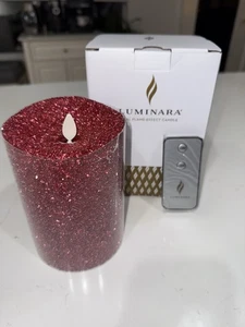 Luminara Candela Senza Fiamma Rosso Glitter Effetto Fiamma Vera Pilastro Natale, Telecomando - Foto 1 di 6