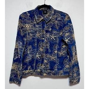 NU INFLUENCE Westerncore Floral Embroidered Denim Jacket Womens Medium Boho Chic - Picture 1 of 4