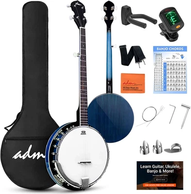 Banjo 5 String Full Size Banjoes Set, 38 Inch Beginner Banjo Kit with Resonator - Image 1 of 4