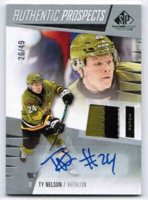 23/24 2023 CHL SP GAME USED TY NELSON #15 AUTHENTIC PROSPECTS PATCH AUTO /49 - Image 1 of 2