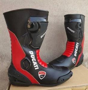 DUCATI Men Motorcycle Leather Boots MOTOGP Motorbike Racing Leather Riding Shoes - Picture 1 of 2