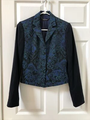 Chaqueta Blazer Usada en Excelente Condición Elie Tahari Mujer Negra, Azul, Verde Azulado Lana Jacquard Talla 4 Foto 1 de 4