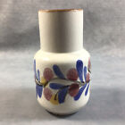 West German Pottery Vase Cream with Pink Blue Yellow Floral Design Vintage 7 in