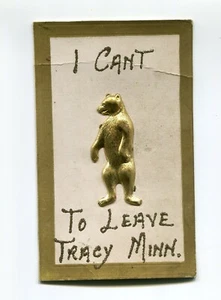 POSTCARD I Cant BEAR To Leave Tracy Minnesota - Gold 3D Bear On Front - Picture 1 of 3