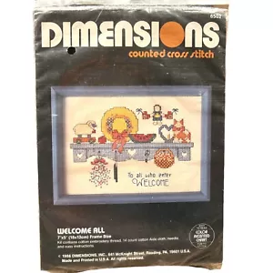 Kit de punto de cruz Welcome All sin coser 7x5 dimensiones vintage 1986 - Imagen 1 de 3