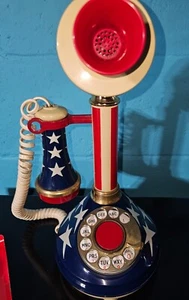 Vintage Candlestick Telephone Patriotic Red White Blue 1973 USA Phone American - Picture 1 of 20