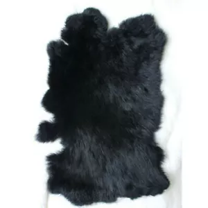 1 pieza Negro Genuino Naturalmente Piel de Conejo Cuero Bronceado Ocultos Piel Artesanal #JP - Imagen 1 de 6