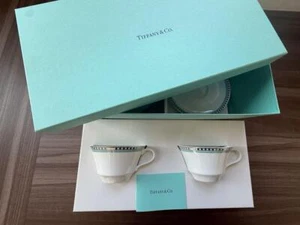 Tiffany Cup & Saucer Tea Cup Platinum Blue Band w/Box Unused - Picture 1 of 3