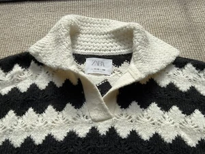 Schönster Zara Color Block Strick Häkel Pullover Schwarz Weiß Winter 152 11 12 - Bild 1 von 4