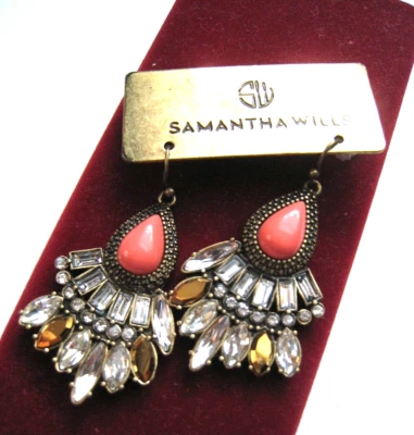 Samantha Wills Earrings Bohemian Bardot Memory Antique Brass Crystal & Coral NWT - Image 1 of 4