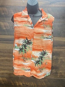 Vintage Clio Shirt Womens Medium Multicolor Hawaiian Print Button Up Sleeveless - Picture 1 of 11