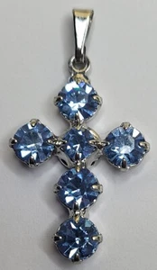 Religious Petite Cross Blue Glass Rhinestones Silver-tone - Picture 1 of 9