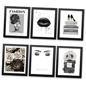 Framed Black and White Fashion Canvas 11"x14" FRAMED Bathroom Fashion Poster - Picture 1 of 8