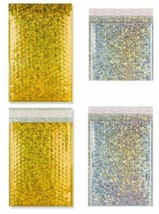 Metallic Holographi​c Bubble Lined Bags Silver Or Gold - Picture 1 of 6