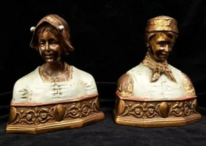 Dutch Boy & Girl POMPEAN BRONZE CO. Bookends #140 ELECTRO POLY CHROME PAINT - Picture 1 of 12