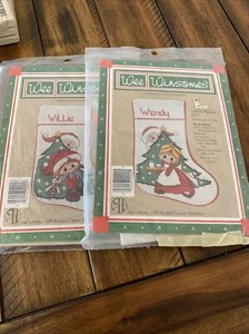 Wee Winsomes "Willie's Stocking" 9" Stocking Cross Stitch Kit Date 1984 Lot Of 2 - Picture 1 of 3