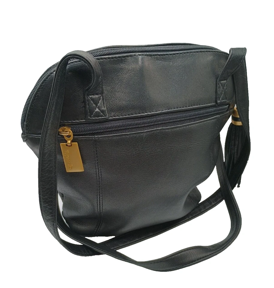Bolso de Sillín Vintage Tignanello Negro Doble Asa Cuero Borla Cierre de Cremallera Foto 1 de 4