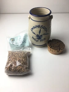 Blue & White Stoneware Minnesota Wild Rice Canister Pottery Crock 4oz Bag Rice - Picture 1 of 12