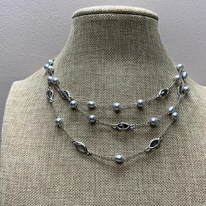 Modern signed MONET gray pearl and bezel rhinestone multi-strand necklace - Picture 1 of 6