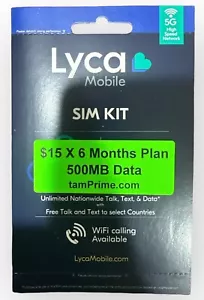 Lycamobile Prepaid $15 X 6 Months plan Preloaded Sim Card Unlimited Call & Text - Picture 1 of 3