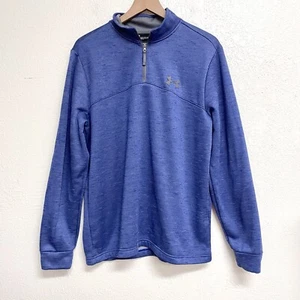 Under Armour Hombres L Calce Suelto Cold Gear 1/4 Cremallera Pullover Sudadera Azul Jaspeado - Imagen 1 de 9