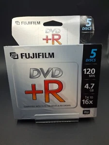 NEW! FujiFilm DVD+R Discs - 4.7GB/1X-16X -5 Pack -120 Min - Picture 1 of 2