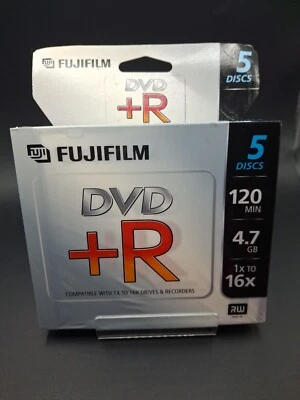 NEW! FujiFilm DVD+R Discs - 4.7GB/1X-16X -5 Pack -120 Min - Image 1 of 2