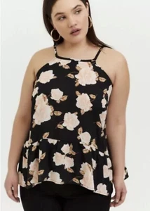Torrid 5 Halter top Black Floral Georgette Drop Waist Size 5X 28 Flower New tag - Picture 1 of 6