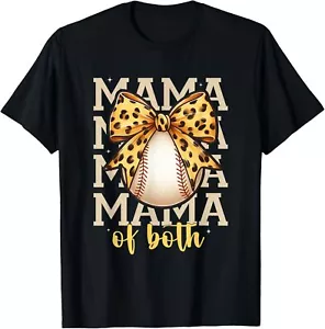 Mom Of Both Baseball Softball Leopard Mothers Day Mama T-Shirt S-5XL - Picture 1 of 4