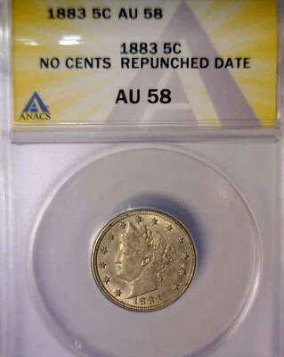 1883 ERROR ANACS AU58 Liberty Nickel CH AU RPD Coin REPUNCHED DATE CPG FS #1302 - Image 1 of 4