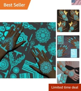 Blue Luminous Mandala Floral Tempoprary Tattoos For Women Girls Adult Hands F... - Picture 1 of 7