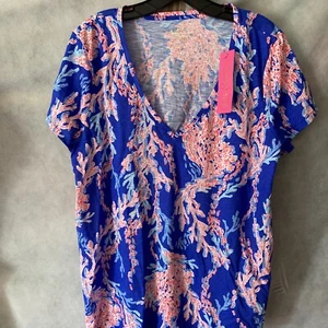 Neu mit Etikett Lilly Pulitzer Etta V-Ausschnitt Top Borealis blau Schwimmen über Large - Bild 1 von 9