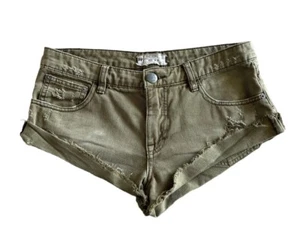 Vtg Free People rolled cut off frayed short shorts denim green distressed Sz. 25 - Picture 1 of 3