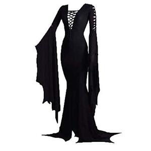 Women's Morticia Addams Floor Dress Costume Witch Sexy Gothic Vintage Dress f...
