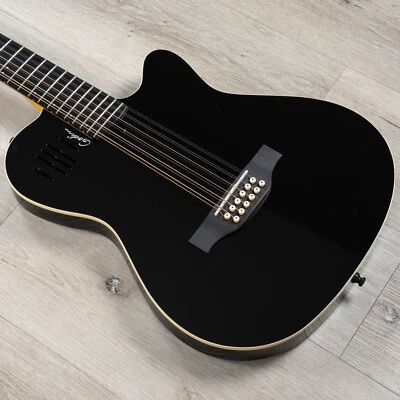 Guitarra de 12 cuerdas Godin 048588 A12 negra HG, tapa de cedro macizo, acabado negro brillante como nueva Foto 1 de 4