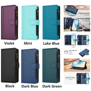 Zipper Leather Wallet Cover Case For Motorola Edge 60 50 Fusion NEO G85 G84 G54 - Picture 1 of 95