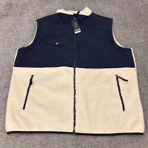 Polo Ralph Lauren Vest Mens 2XLT Navy Cream Full Zip Fleece Sherpa Performance - Picture 1 of 17