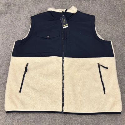 Polo Ralph Lauren Vest Mens 2XLT Navy Cream Full Zip Fleece Sherpa Performance - Image 1 of 4
