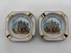 Neuschwanstein Castle Bavaria Germany Mini Souvenir Ashtray Set Of 2 - Picture 1 of 5